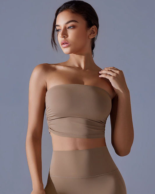 LINDA - Bandeau Crop Top - Brown